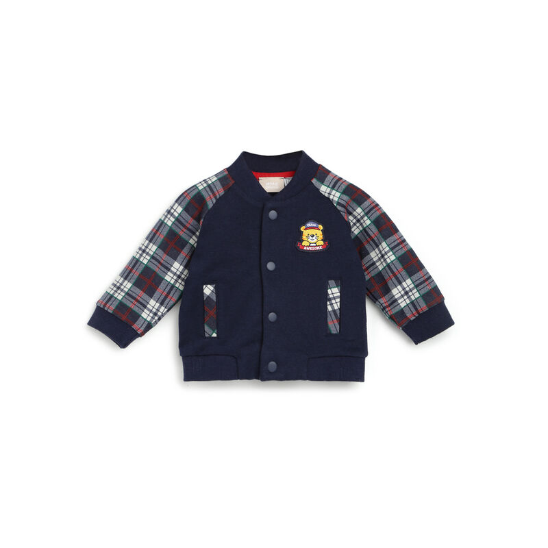 Boys Blue Printed Checkered Cardigan image number null